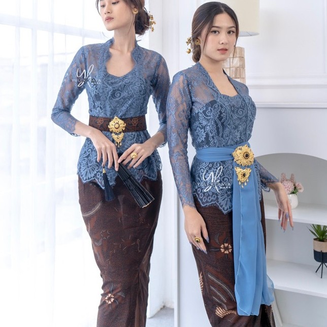 Kebaya Bali Modern Spesial Dusty Denim Blue Glossy terbaru terlaris