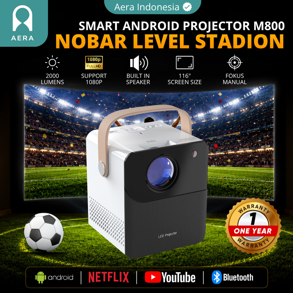 Aera Proyektor Android M800 2000 Lumens Proyektor Portable MIni Android Mirroring HP 1080P