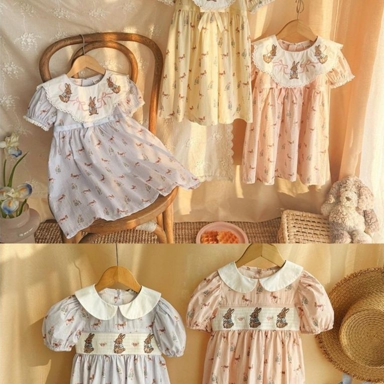 PETER RABBIT bunny bordir/ embroidery / smocked dress anak cewe size 90-140
