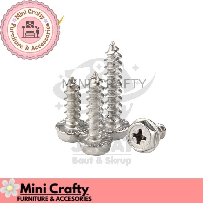 Skrup Stainless 2 kunci Skrup Hex Sekrup Baut Screw Self Tapping S304 M3,M4,M5 - Mini Crafty