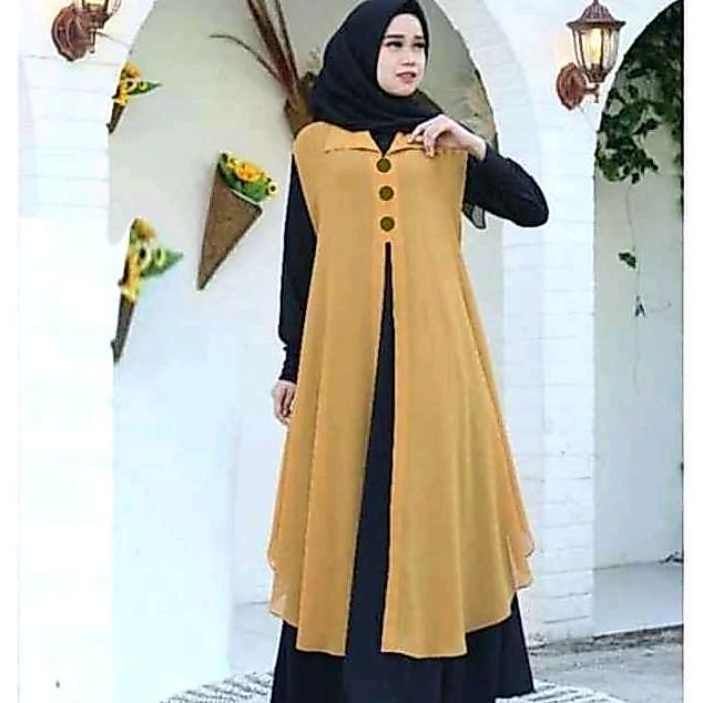 Long Outer Cardigan Kardigan Gardigan Wanita Panjang Fashion Muslim Tanpa Lengan Polos Jumbo