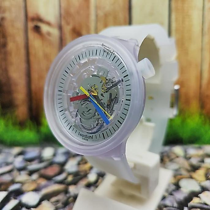 Swatch Analog Jam Tangan Pria SB01K100 CLEARLY BOLD Original