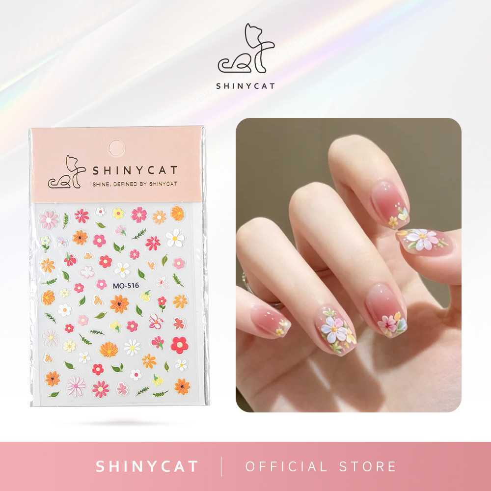 Shinycat Hiasan Stiker Kuku 3D Motif Bunga Doodle & Daisy Cat Minyak Berwarna Aksesoris Nail Art DIY