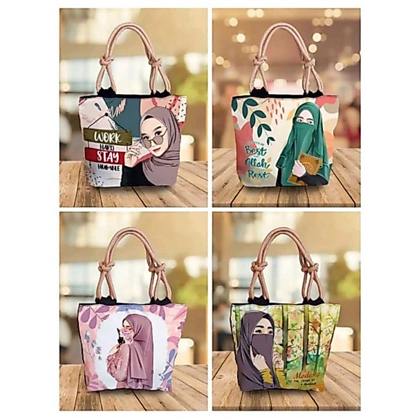 Tote bag sumbu/totebag canvas seri hijab tas wanita