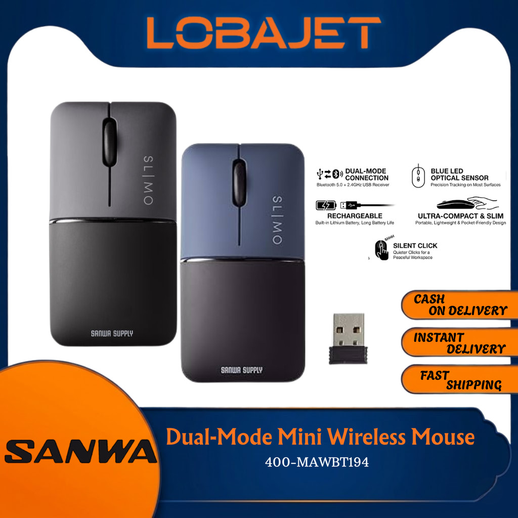SANWA Mini Dual-Mode Wireless Bluetooth Mouse - Direct 400-MAWBT194 - Mouse WIreless Bluetooth Mini