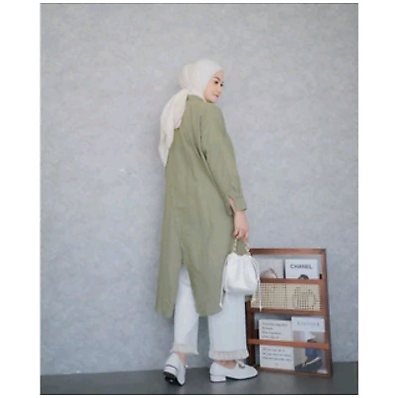 DWYNE TUNIK atasan kemeja wanita line, pakaian muslim wanita fashion wanita terbaru termurah pekanba