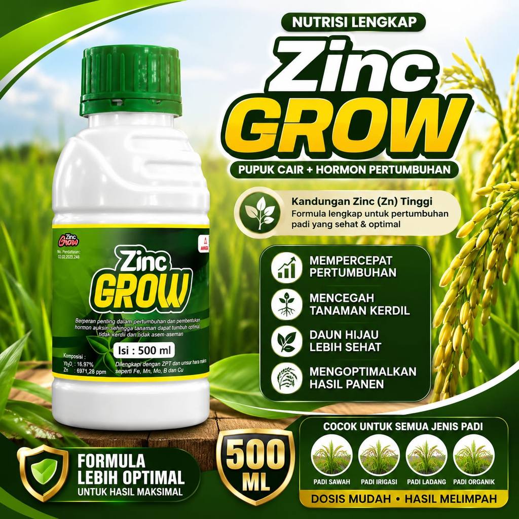 Obat Padi Zinc Grow Cair 500 ml Obat Padi ASEM ASEMEN KEMERAHAN Zink Obat Daun Padi Mutiara zink Plu