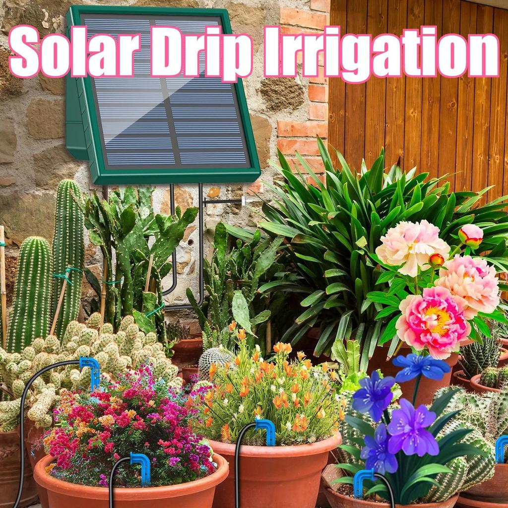 Solar Irrigation System, Automatic Watering System with 10M Hose and 10 Drip Tips for In/Outdoor, Y 