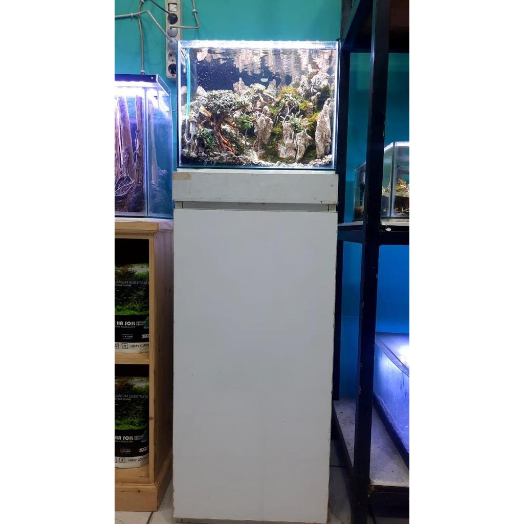 Aquarium aquascape full set paket 40x30x30 cm tebing bonsai lengkap dengan filter dan lampu LED, coc