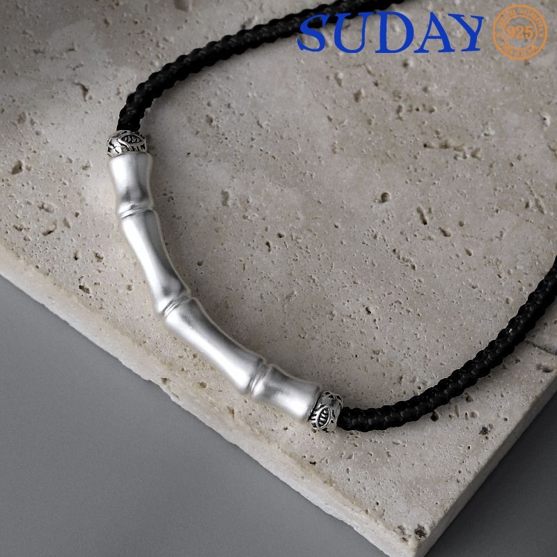 SUDAY Kalung Koi Simpul Bambu - Tali Hitam Unisex Gaya Cina Baru Liontin Keberuntungan