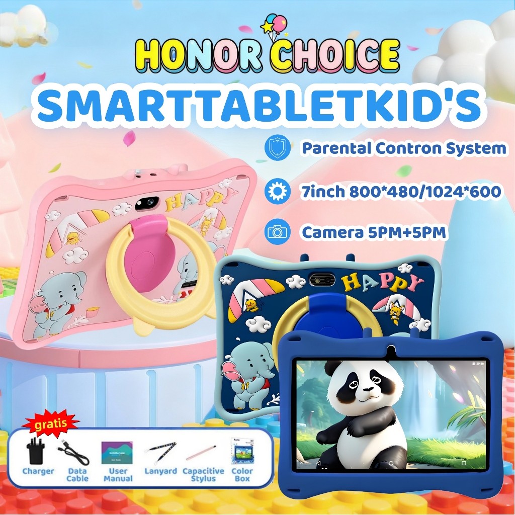 Tablet Anak 8 Inch RAM 8GB ROM 128GB Tablet Belajar Edukasi Layar HD Parental Control Anti Radiasi