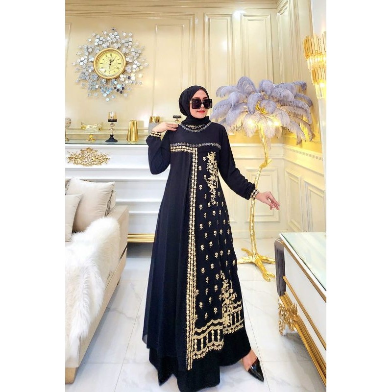 GAMIS ABAYA TURKI TERBARU  HALIMAH 001BORDIR BUNGA TABUR JERSEY PREMIUM MIX CERUTY BABY DOLL //COD /