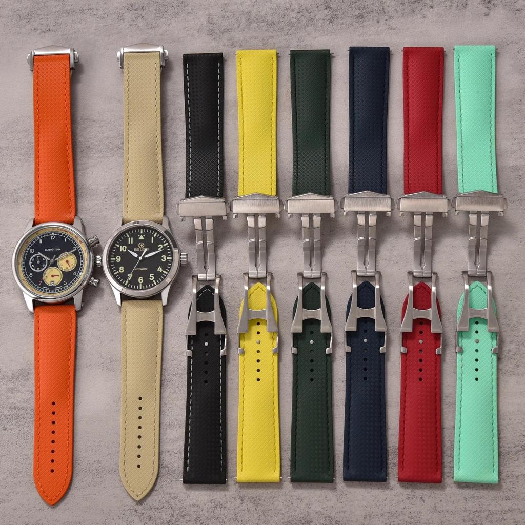 MZDTIMK FKM Tali Jam Tangan Karet 20mm 22mm Untuk Omega Swatch Band Gesper Lipat Tali Jam Tangan Ola