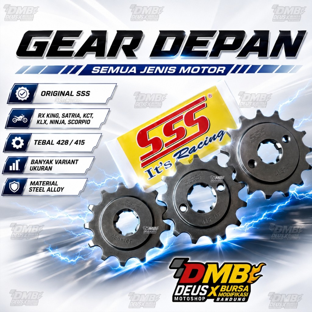 Gear depan SSS Rx King Ninja Jupiter Satria Scorpio KLX KCT Honda Sonic Megapro CB CBR 415 428