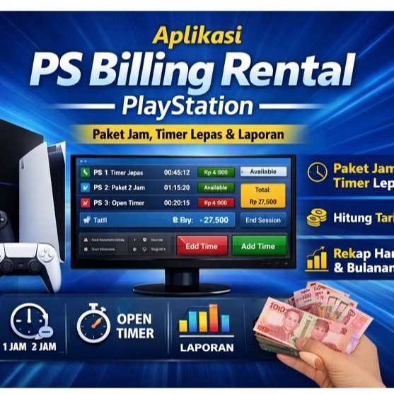 Aplikasi Billing Rental PS | Paket Jam & Timer Lepas Otomatis