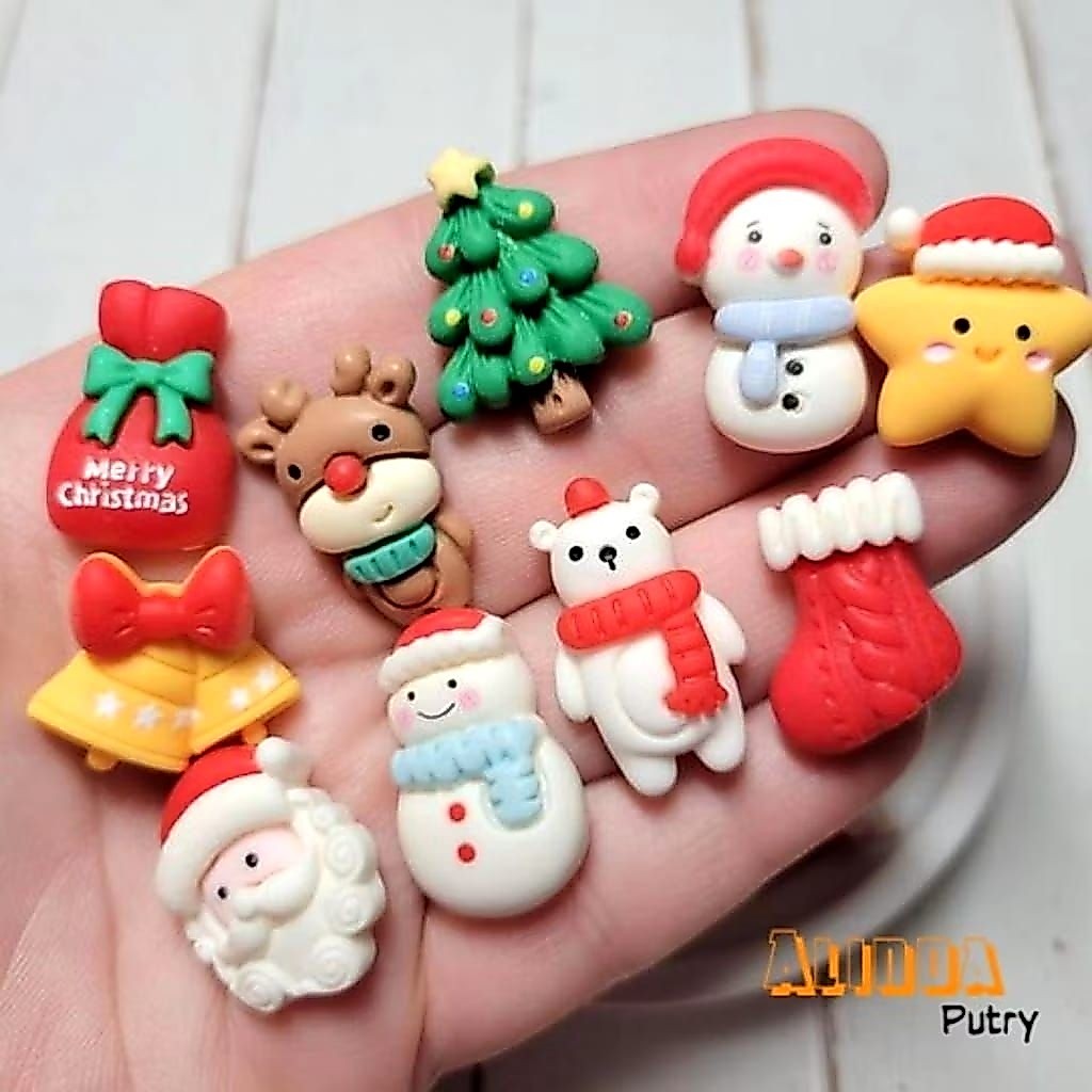 clay resin diy inpor karakter Merry Christmas clay resin diy inpor murah grosir aksesoris clay resin