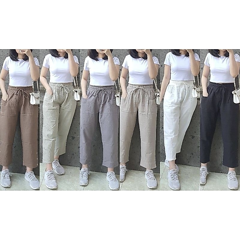 Celana 7/9 linen pants linen cringkle