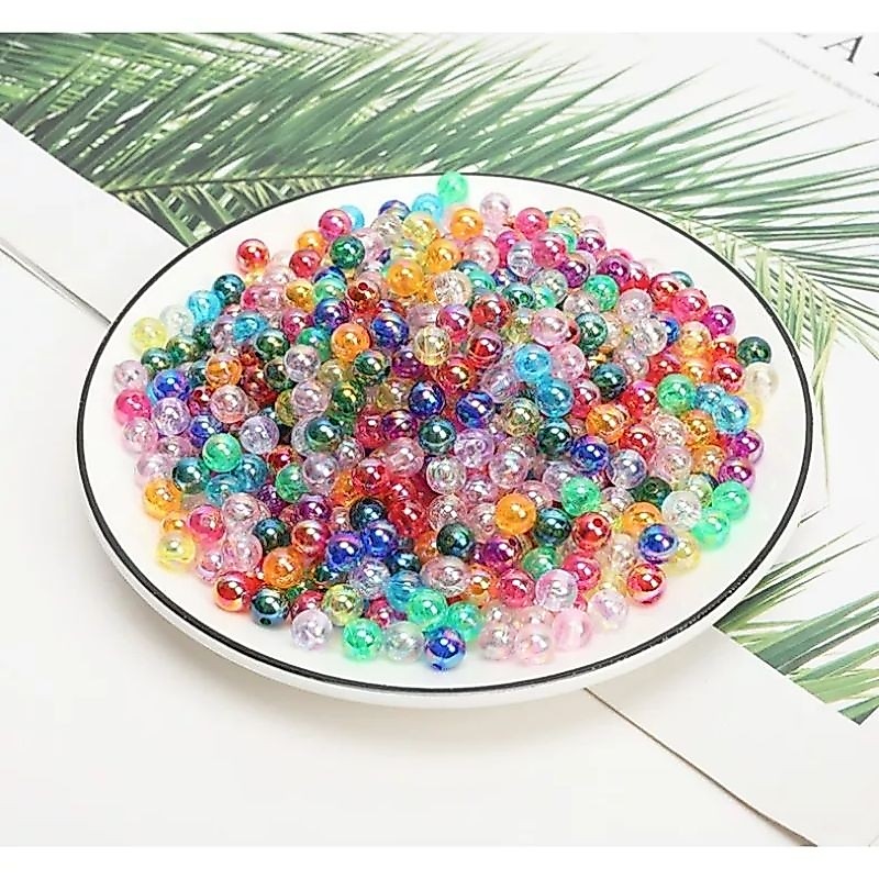 (100 pcs) manik bulat 6mm bening pelangi / manik mote transparan 6mm / manik kaca bulat 6mm