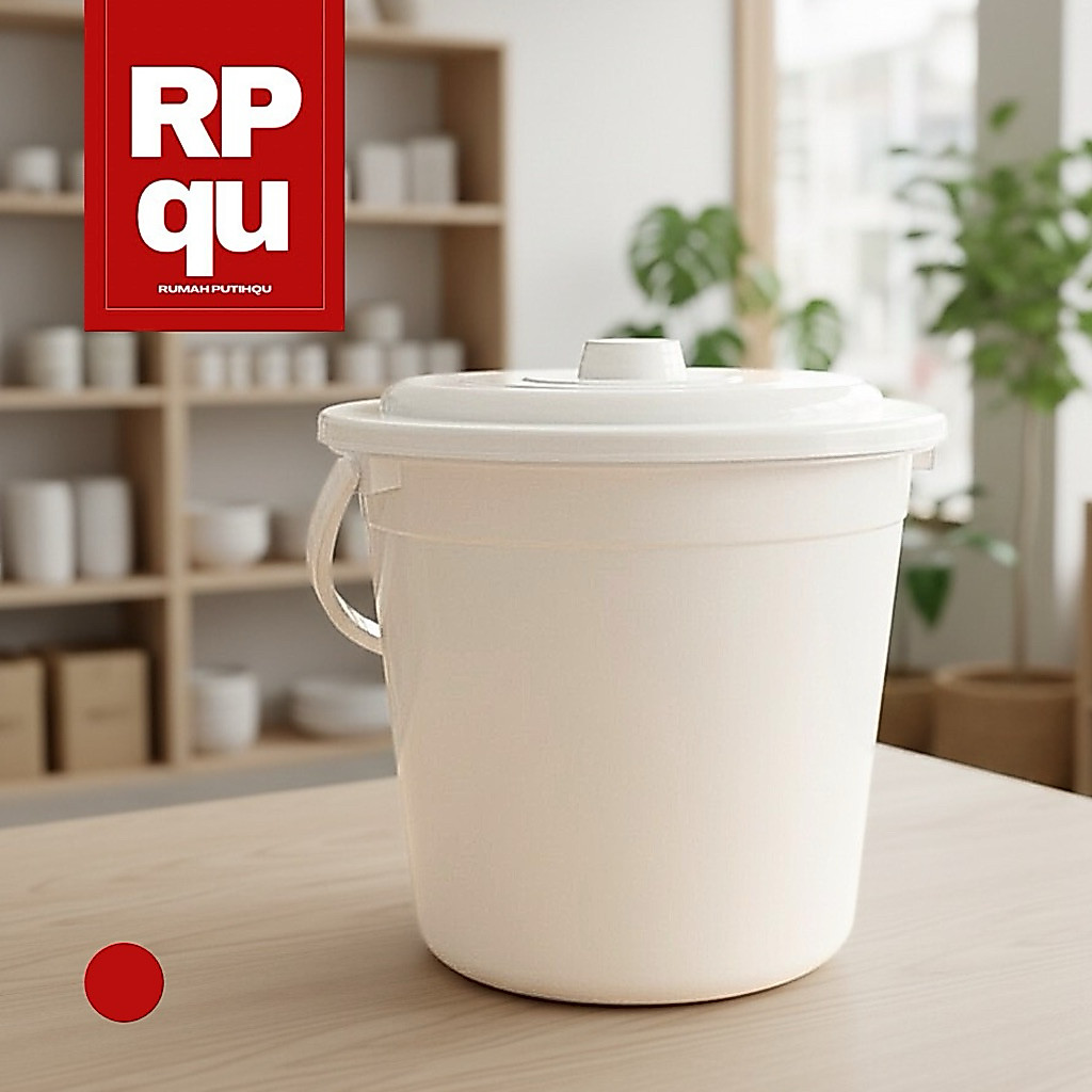 Ember Warna Putih Estetik Ukuran 14L / 20L | Ember Putih Dengan Gagang dan Penutup | Praktis dan Mul