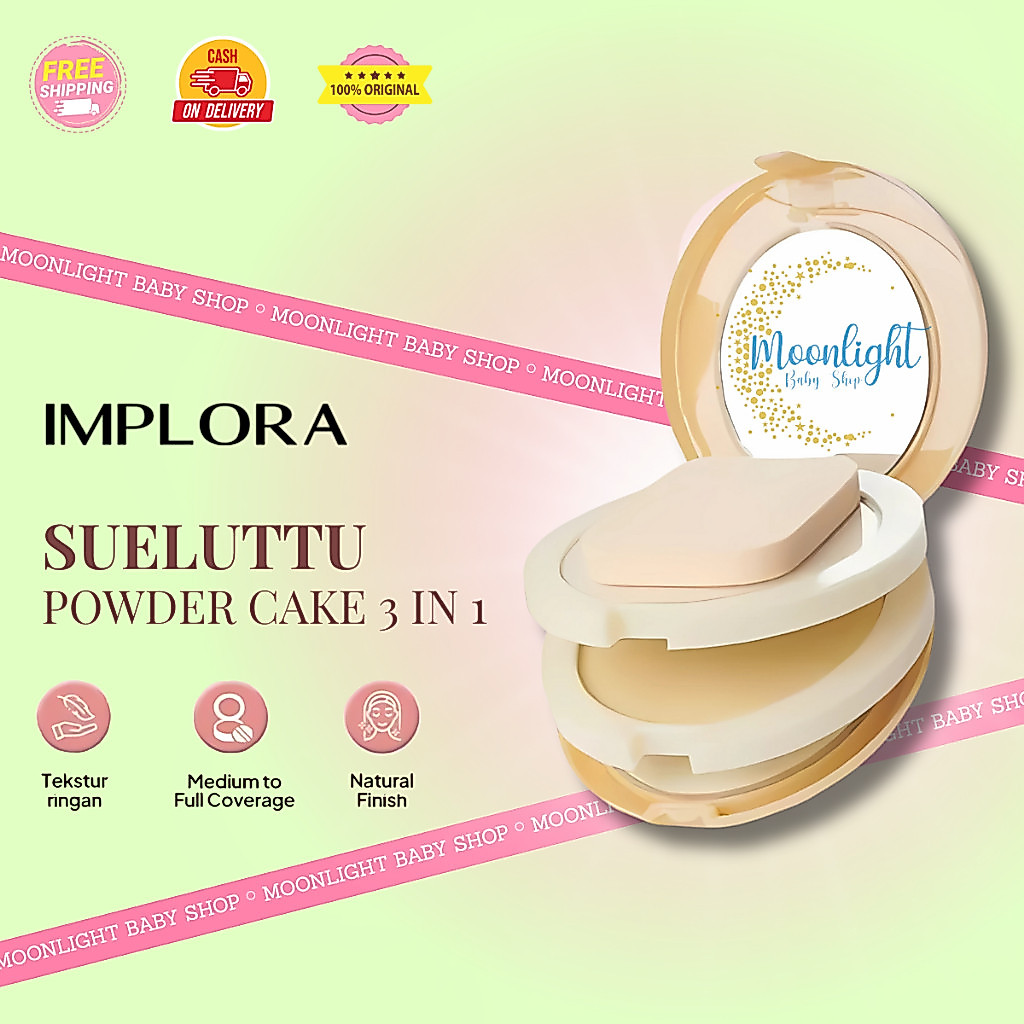 Implora Bedak Sueluttu Powder Cake 3in1 320 - BPOM | Two Color Two Way Cake One Foundation | Bedak P