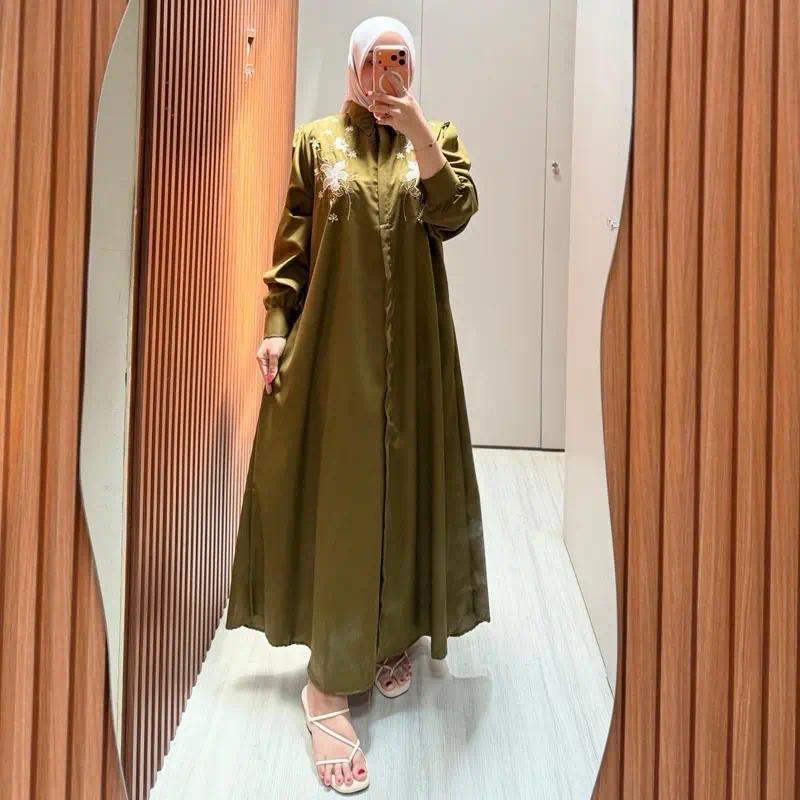 Sabila Dress Motif Bordir Bunga Cotton Toyobo polos