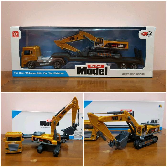 Mainan Set Diecast Truck Angkut Excavator - Diecast Excavator - Diecast Mobil Truk
