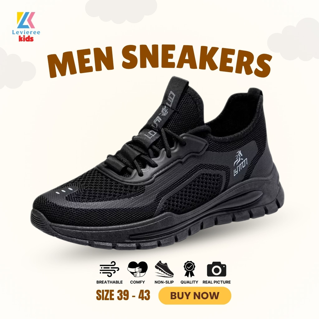 LVRkids Minho Sepatu Sneakers Pria Casual Sepatu Sport Hitam LV0378