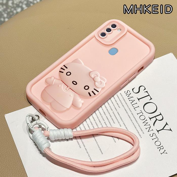 MHKEID Casing Hp untuk Samsung Galaxy A11 M11 Case Kucing kartun Berputar 360°cermin dengan Dudukan 