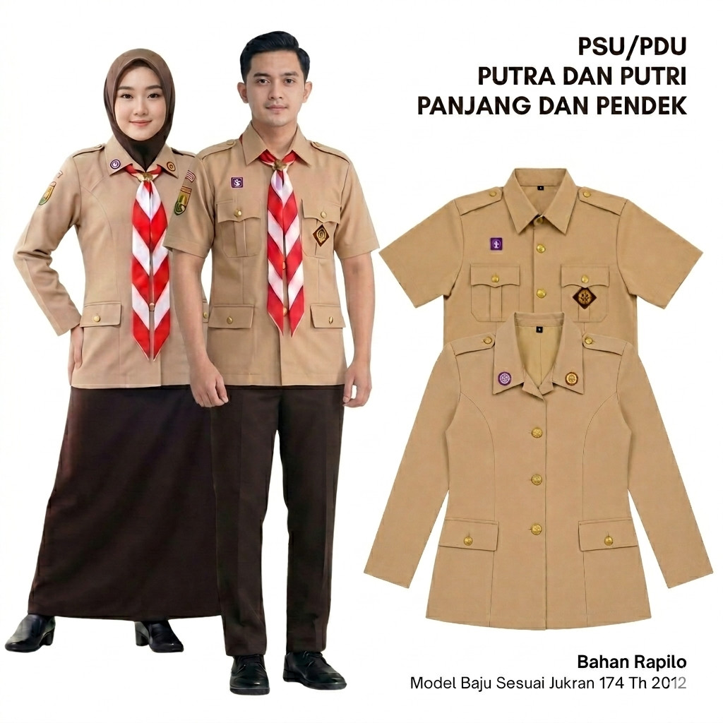 Baju Seragam Pramuka PDU Bahan Rapilo Ukuran S - 2XL