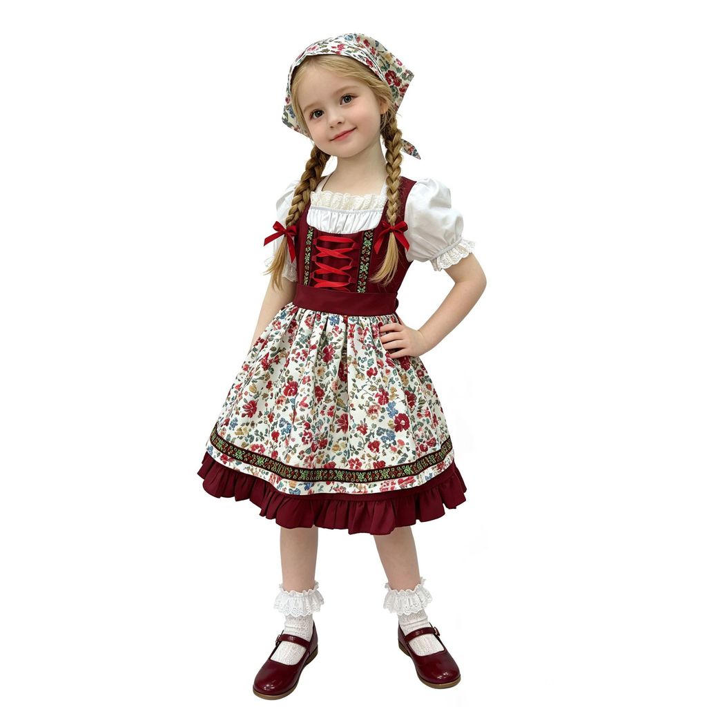 Girls' Bavarian Dirndl Floral Dress German Oktoberfest Children's Costume