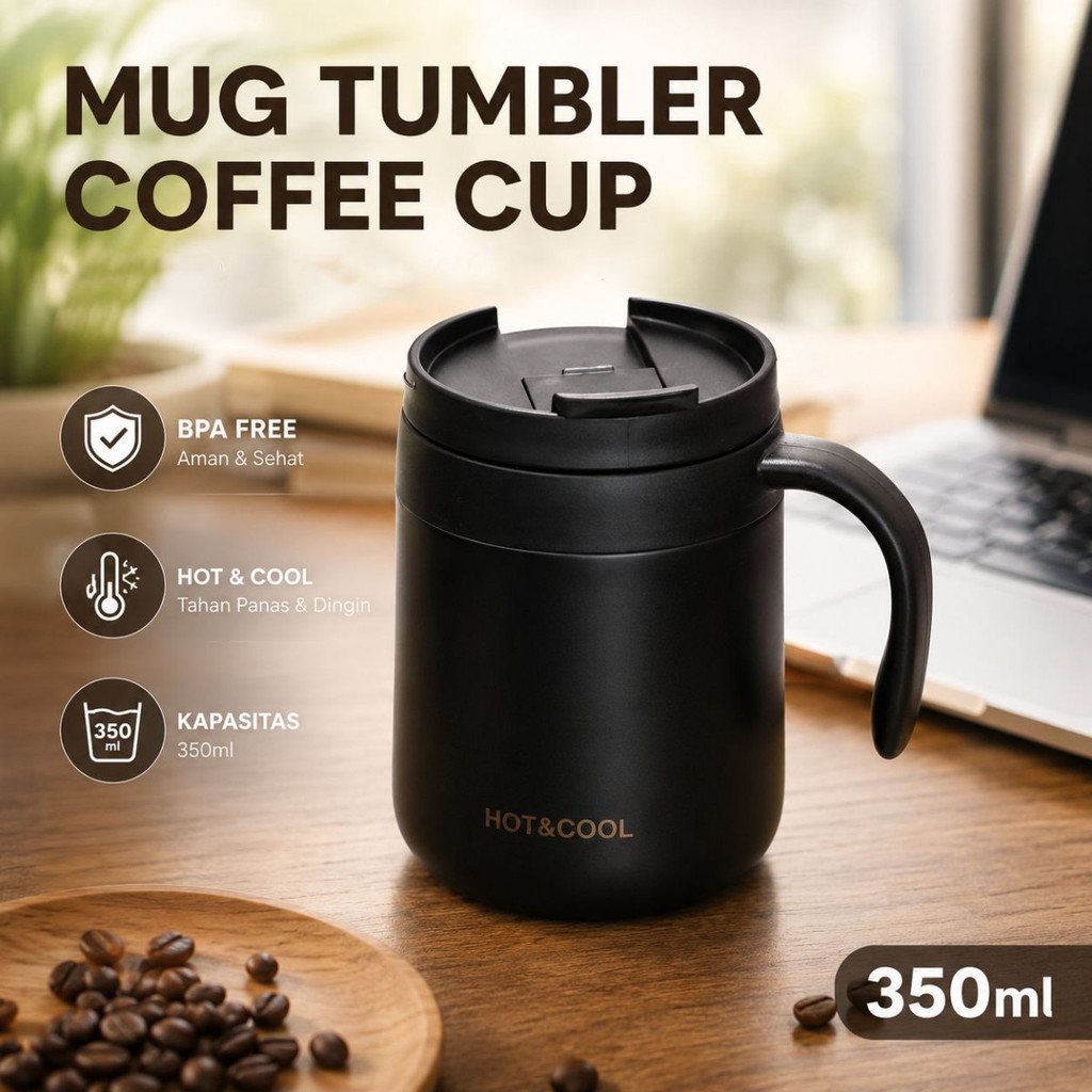 Botol Minum Mug Tumbler Coffee Stainless Steel Hitam