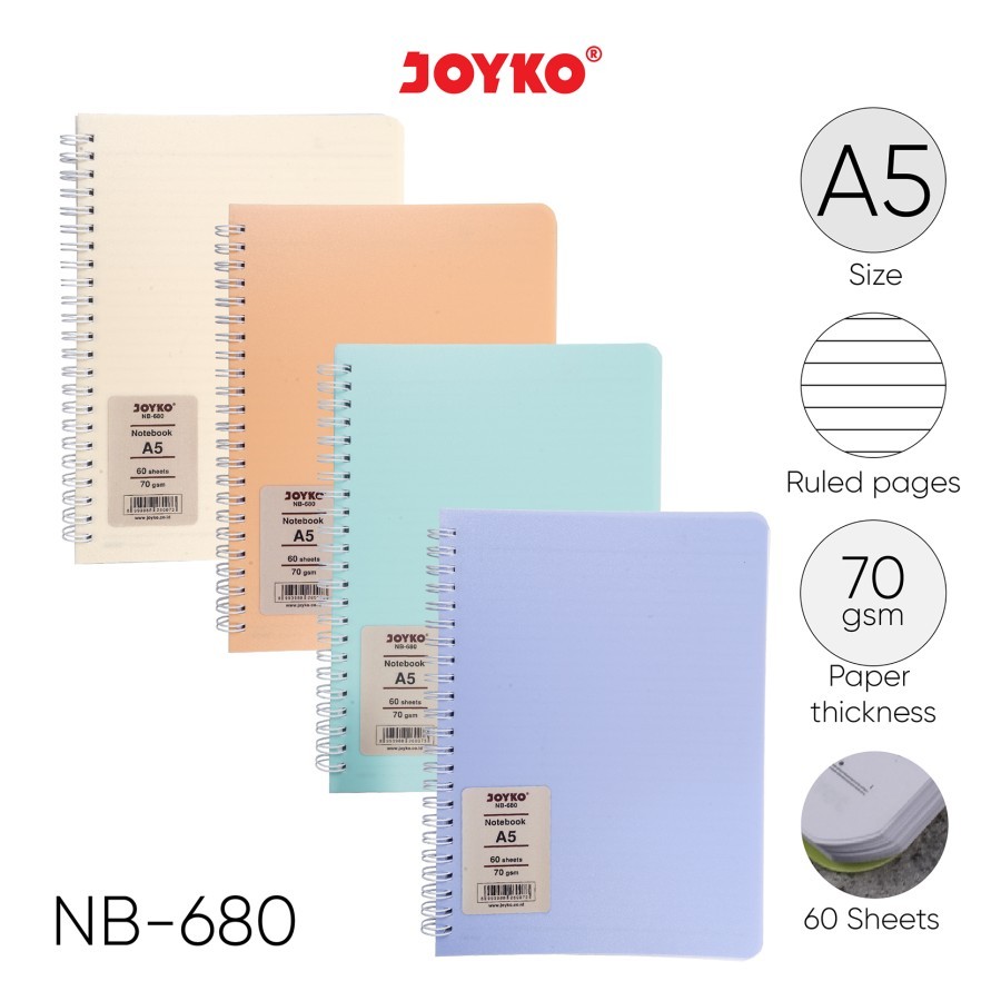 RULED NOTEBOOK JOYKO NB-680 DIARY AGENDA BUKU CATATAN PASTEL MEMO TEBAL JURNAL MURAH NB 680