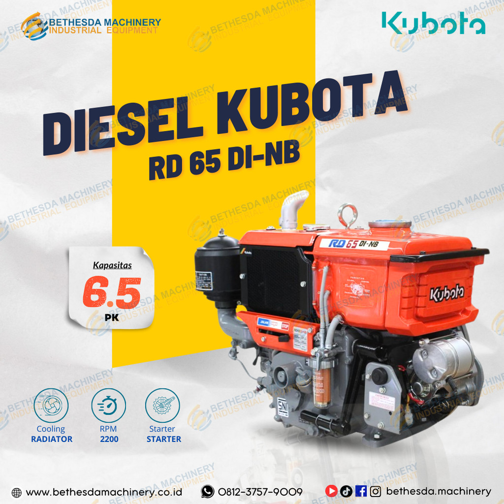 Mesin Diesel 6.5 HP Penggerak Solar 6,5 Pk Kubota Stater Electric RD 65 DI-NB
