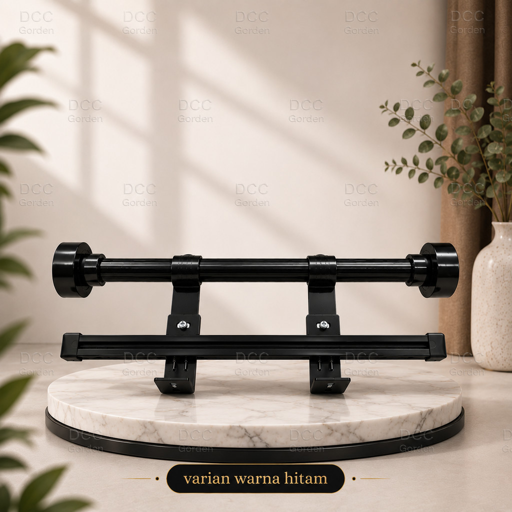Batang Gorden Jendela Aesthetic Minimalis Double Rel Vitrase Bracket 2mm Untuk Blackout Tebal
