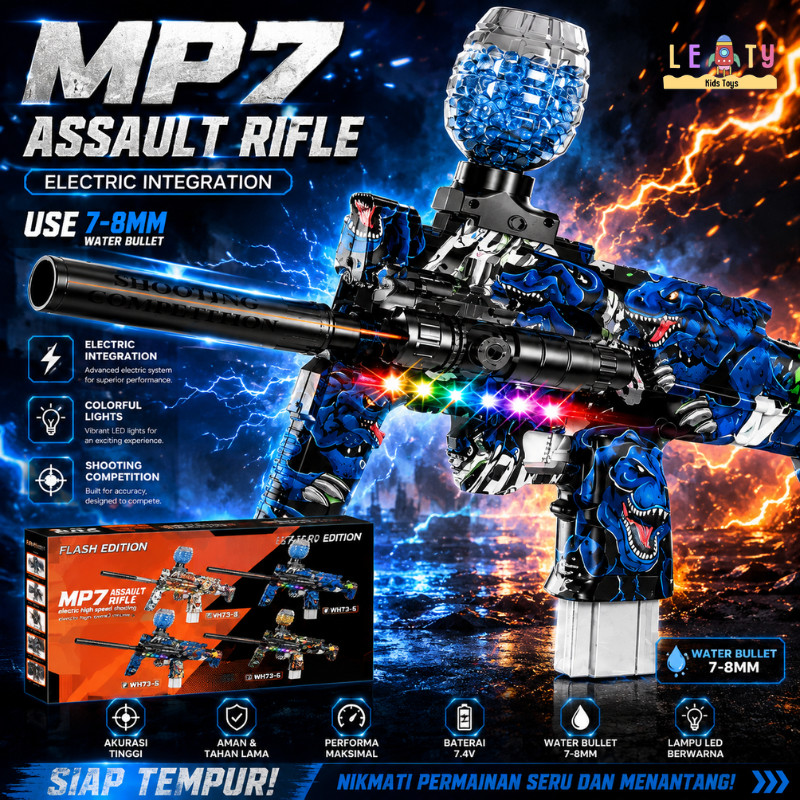 Water Gel Blaster Elektrik Otomatis  Mainan Anak Laki Laki MP7 Laser Lampu Kado Hadiah Ulang Tahun