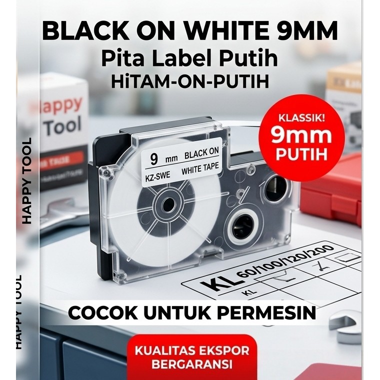 LABEL TAPE 9MM CASIO EZ LABEL PRINTER KL 60 100 120 200 BERKUALITAS COD