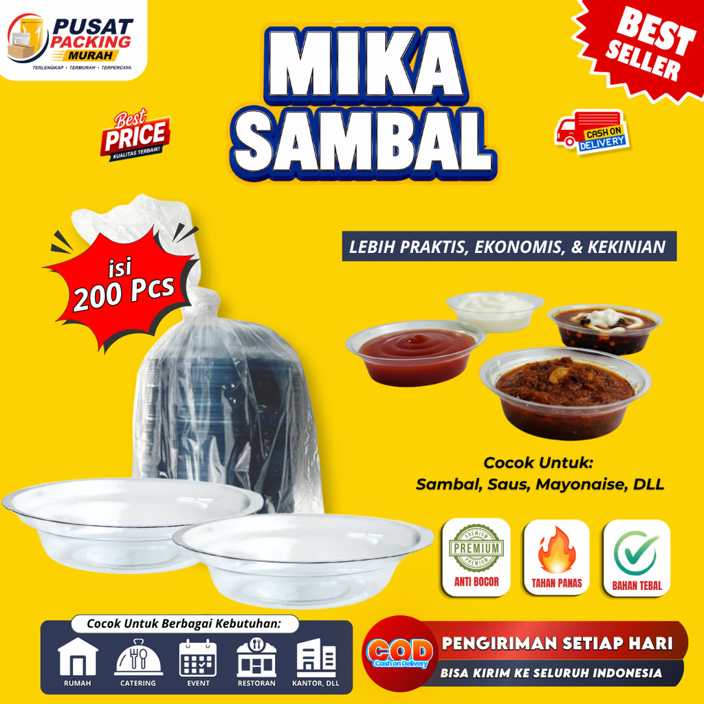Tray Sambal - Mika Sambal Plastik isi 200 pcs Mika Cup Tray Tempat Saus Sambal Bening Ekonomis