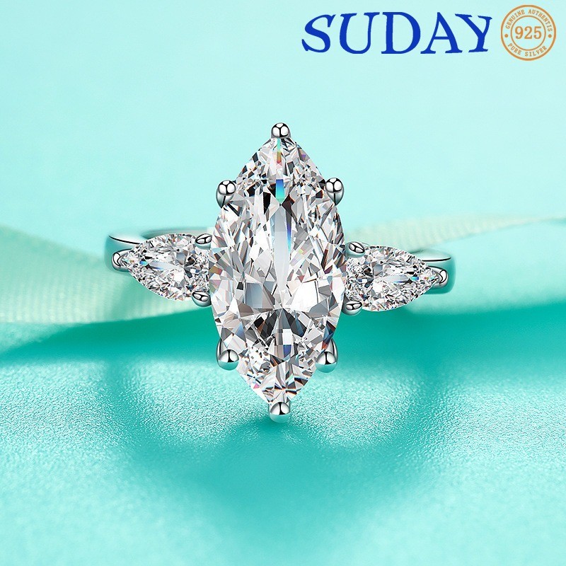 SUDAY Cincin Berlian 8 Karat Bentuk Buah Pir Cincin Tunangan Berlian
