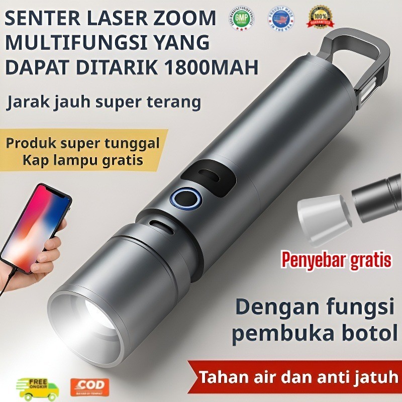 Laser Putih Super Terang]- Senter Laser Putih Zoomable Jarak Jauh Dengan Kait / Senter Laser Jarak J