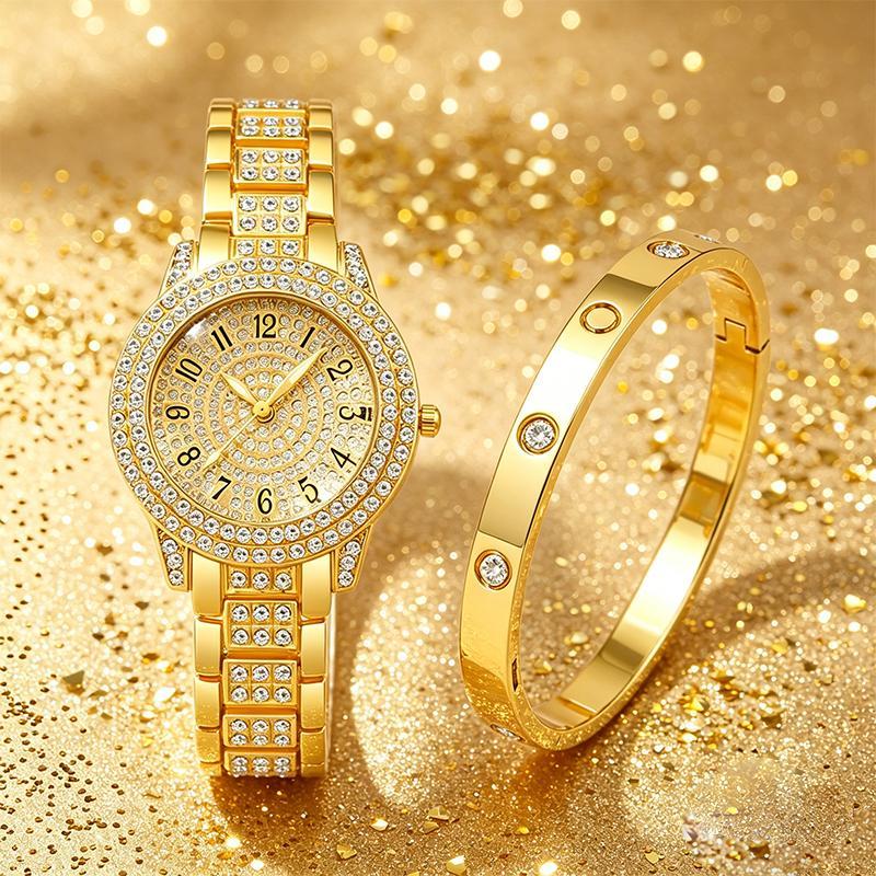 Jam Tangan + Gelang Wanita Jam Tangan Quartz Wanita Jam Tangan Digital Paduan Tali Jam Tangan Wanita
