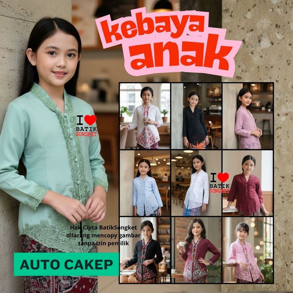 KEBAYA ANAK PEREMPUAN MODERN TK SD SMP ENCIM BORDIR MERAK SET WISUDA MODERN LASER HIJAB DRESS BRUKAT
