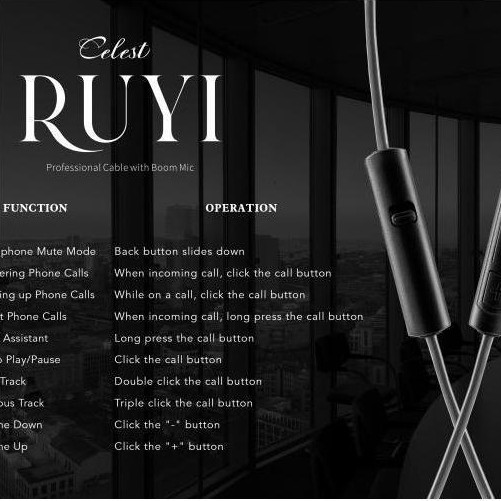 Rwd- Kinera Celest Ruyi / Ruyi Pro Professional Earphone Upgrade Cable With Boom Mic
