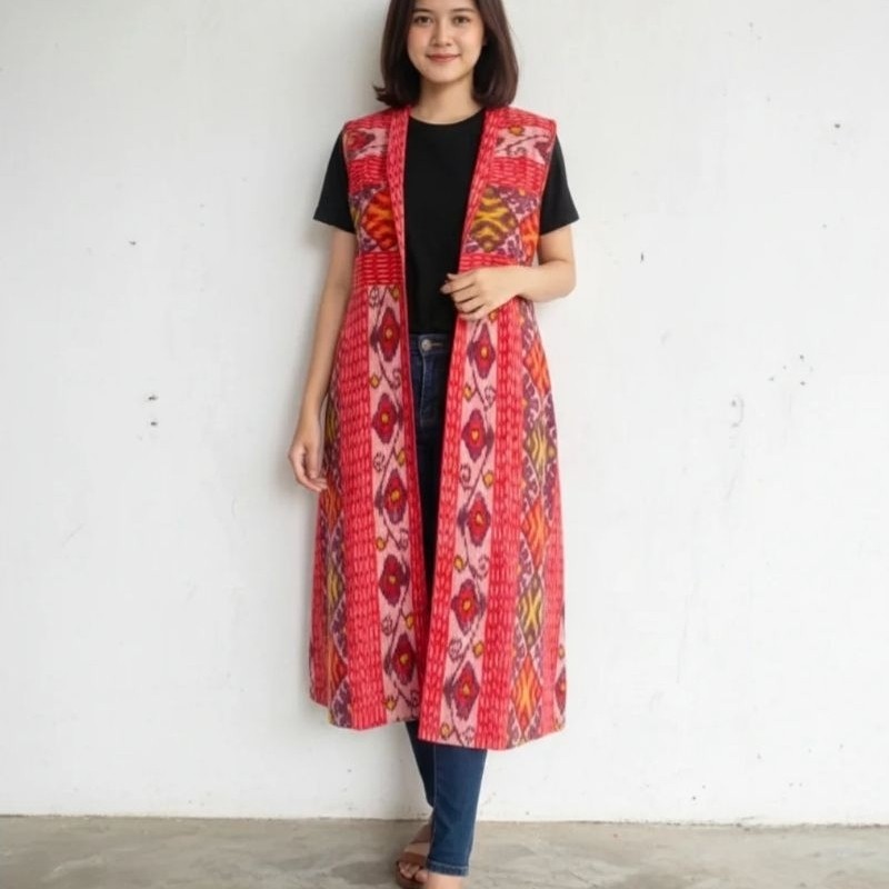 long outer tenun batik kalimantan ntt toraja, baju tenun motif kalimanatan ntt, vet outer tenun, baj