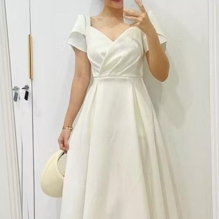 WIDHISTORE Ami Collection - Dress Scuba Lengan Pendek Formal / Dress Scuba Formal Kekinian / Dress