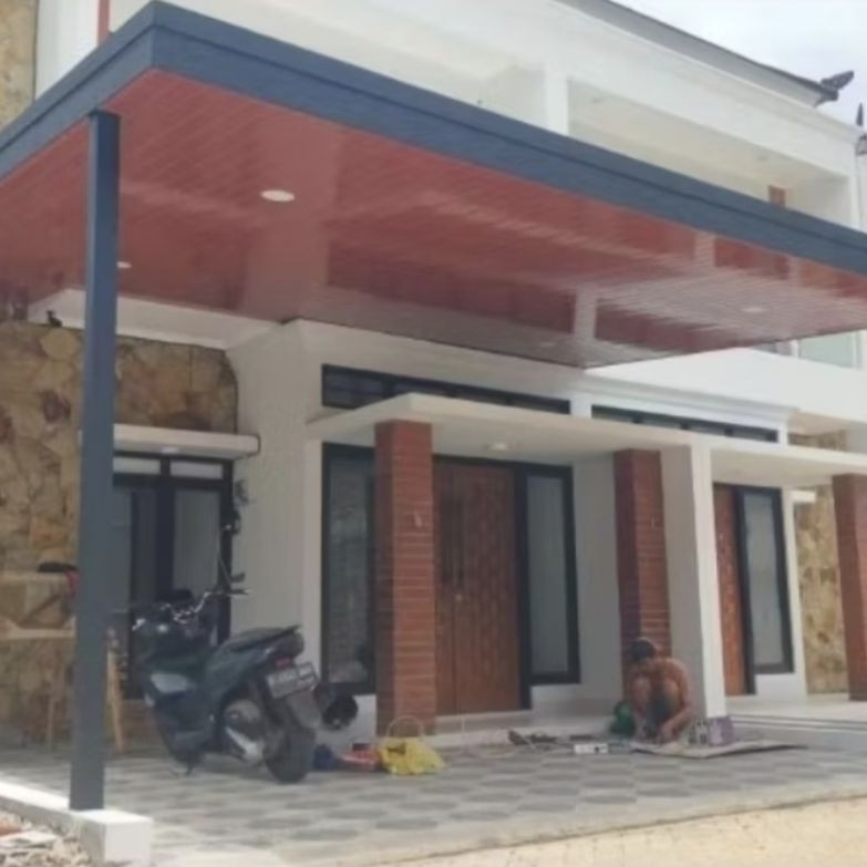 pemasangan kanopy plavon pvc berikut baja ringan dan atap alderon rs dan talang air