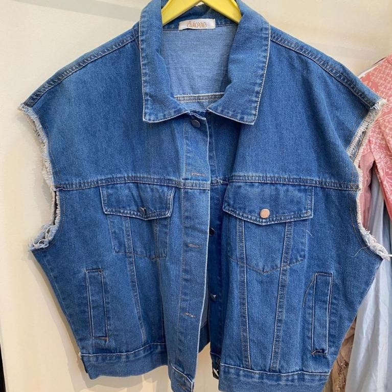 Vest Denim Wanita Dviorre Oversize Washed Blue Korean Style Outer Jeans Casual