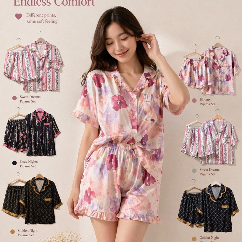 ONET SET PAJAMA PENDEK PENDEK RUFFLE JUMBO RAYON