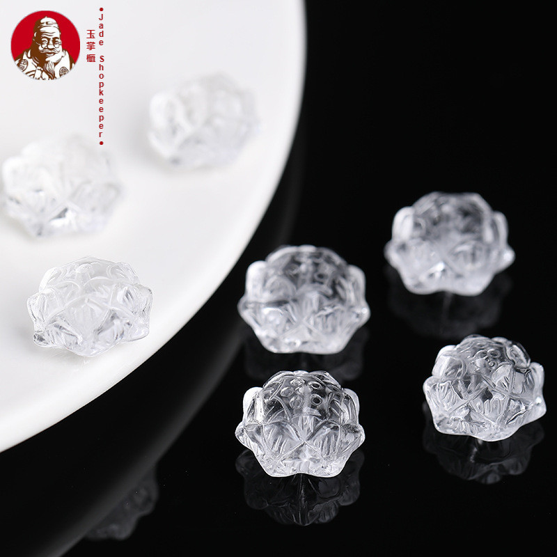 Liontin ukiran teratai kristal putih alami, kristal putih liontin kecil aksesori DIY 17.5mm * 17.5mm