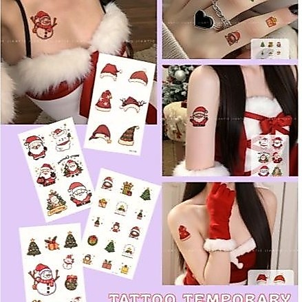Tato Temporer Merry Christmas Stiker tatto Natal aksesoris tipe tinta basic
