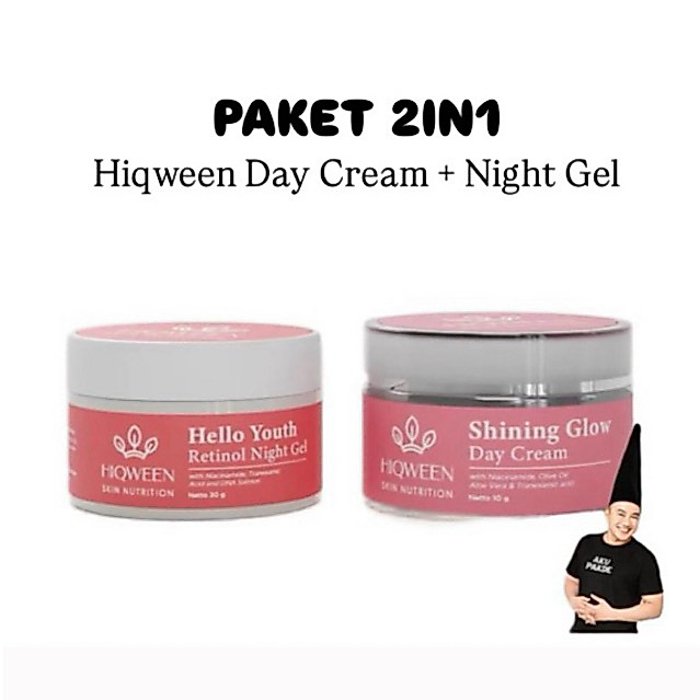[PAKET 2IN1] Hiqween Shining Glow Day Cream dan Hiqween Retinol Night Gel Hiqween Cream Siang dan Cr